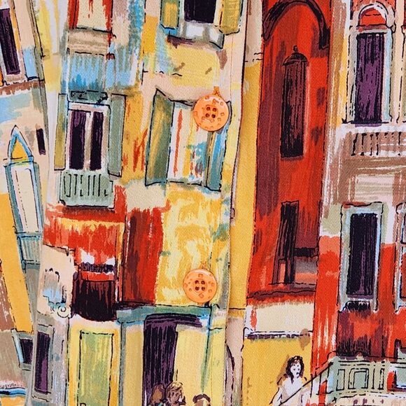 NEW DIRECTION Size Large 90's Novelty Shacket Cityscape Art to Wear Orange - Picture 3 of 5